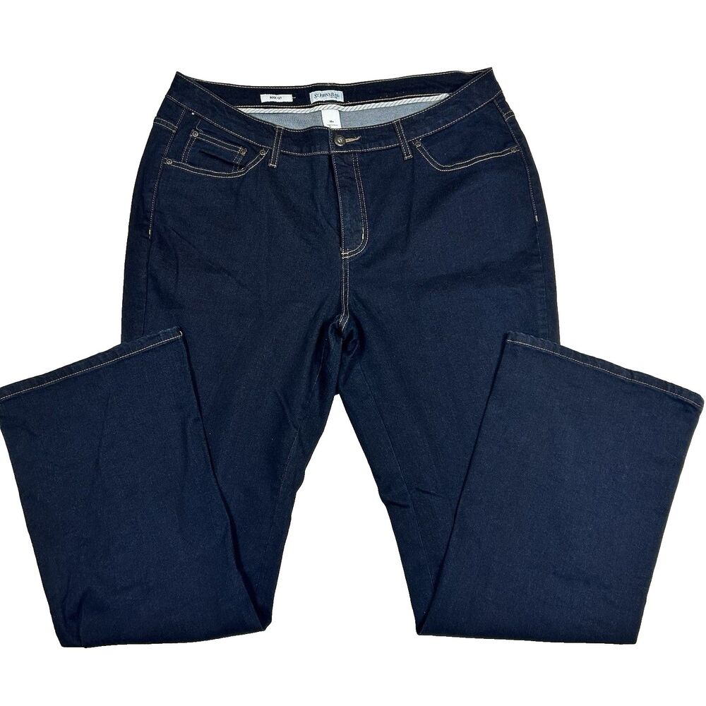 St Johns Bay Boot Cut Jeans Womens 18W Blue Denim Dark Wash 36 x 31 High Rise
